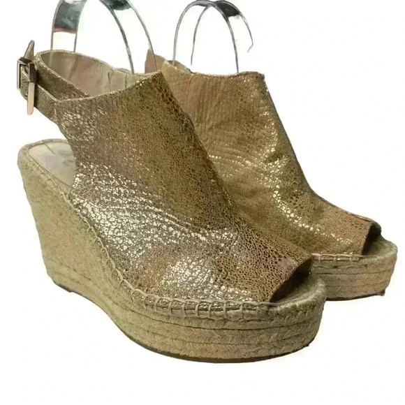 Kenneth Cole New York Olivia Wedge Sandal 3” Jute Heel Buckle Strap Peep Toe 9 - Picture 4 of 10